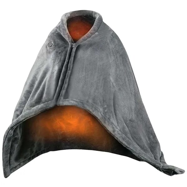 USB Heated Wearable Blanket Shawl with Zipper Eight Heating Zones Soft Fleece 59 X 31 Inches