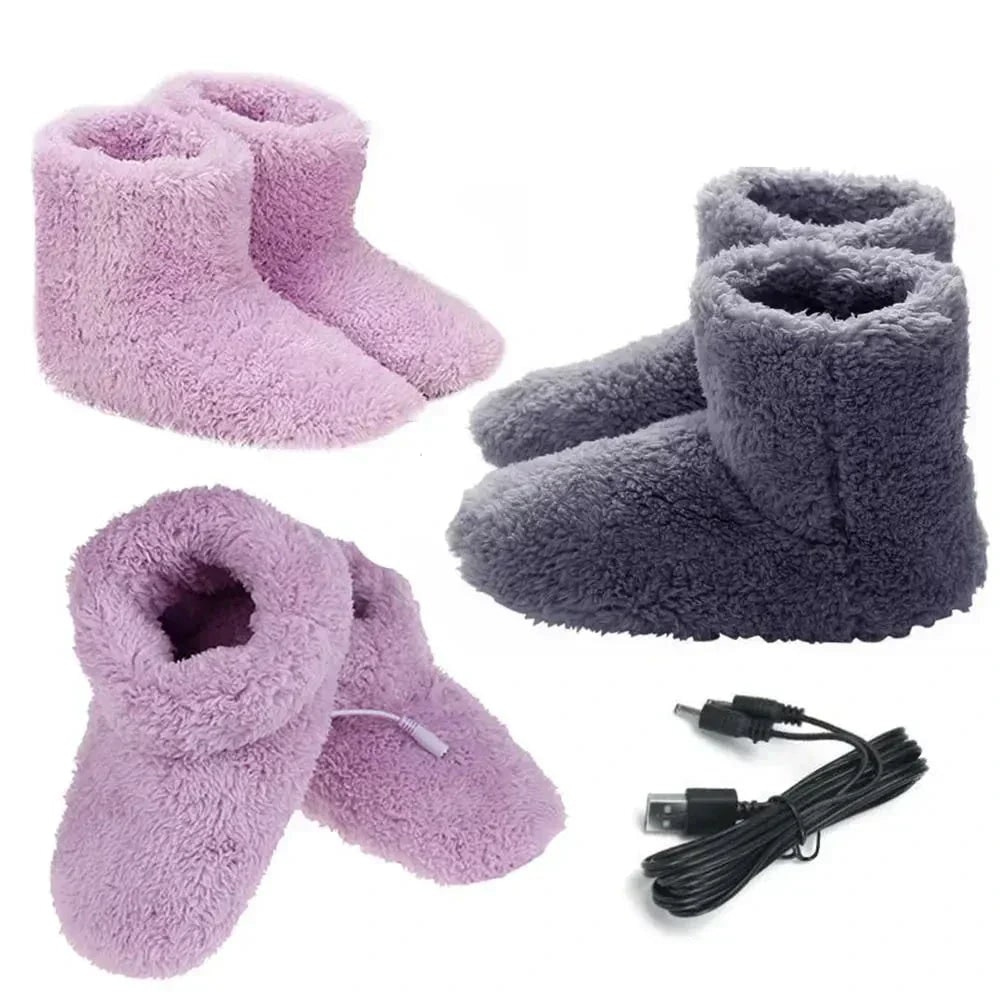 USB Powered Heated Boot House Slippers with Plush Fleece Lining