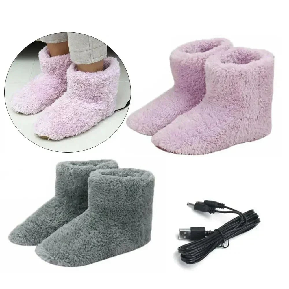 USB Powered Heated Boot House Slippers with Plush Fleece Lining