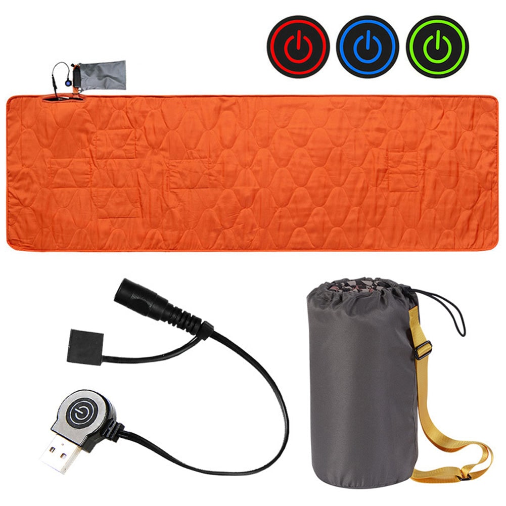 USB Powered Heated Camping Sleeping Pad with Multiple Heating Zones and Quilted Fabric