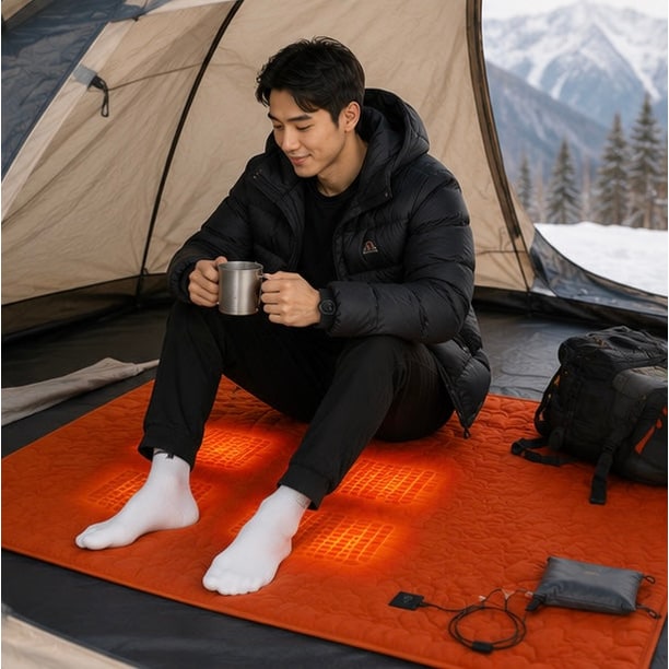 USB Powered Heated Camping Sleeping Pad with Multiple Heating Zones and Quilted Fabric