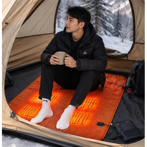 USB Powered Heated Camping Sleeping Pad with Multiple Heating Zones and Quilted Fabric