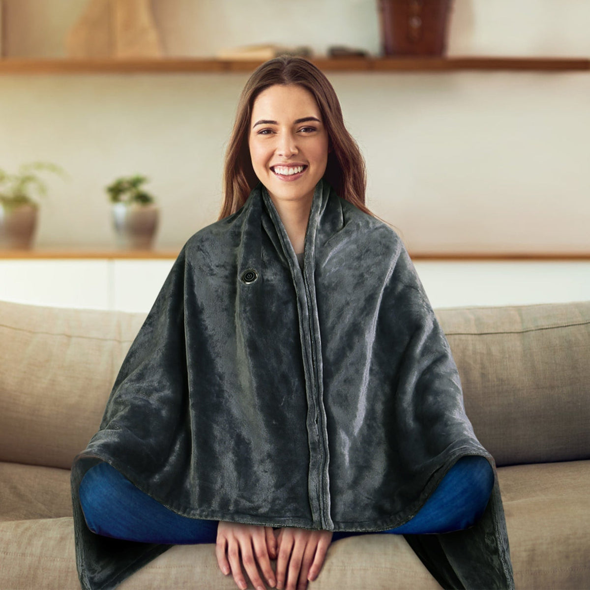 USB Wearable Heated Blanket with Zipper Fleece Throw Wrap and Electric Shawl 59x31in