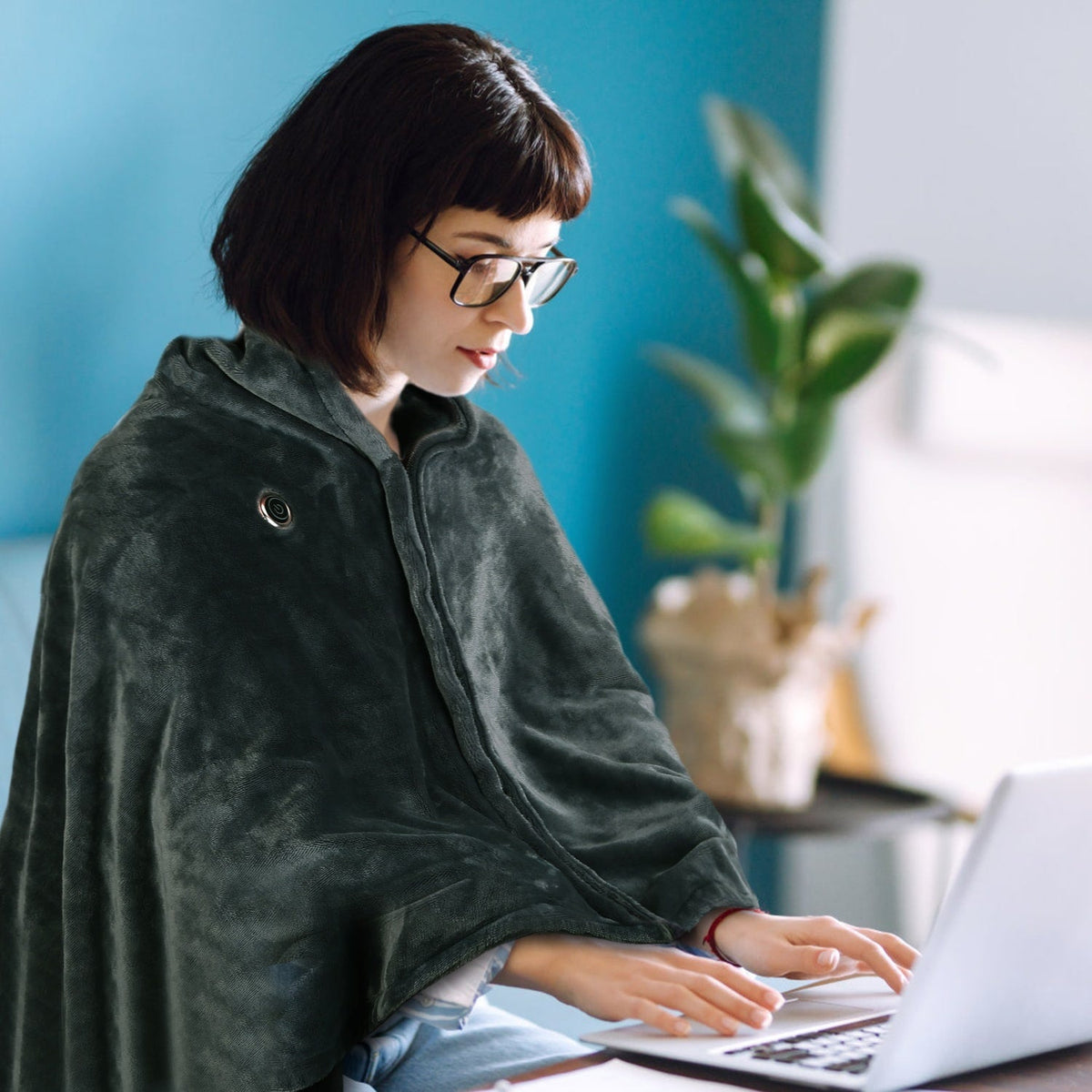 USB Wearable Heated Blanket with Zipper Fleece Throw Wrap and Electric Shawl 59x31in
