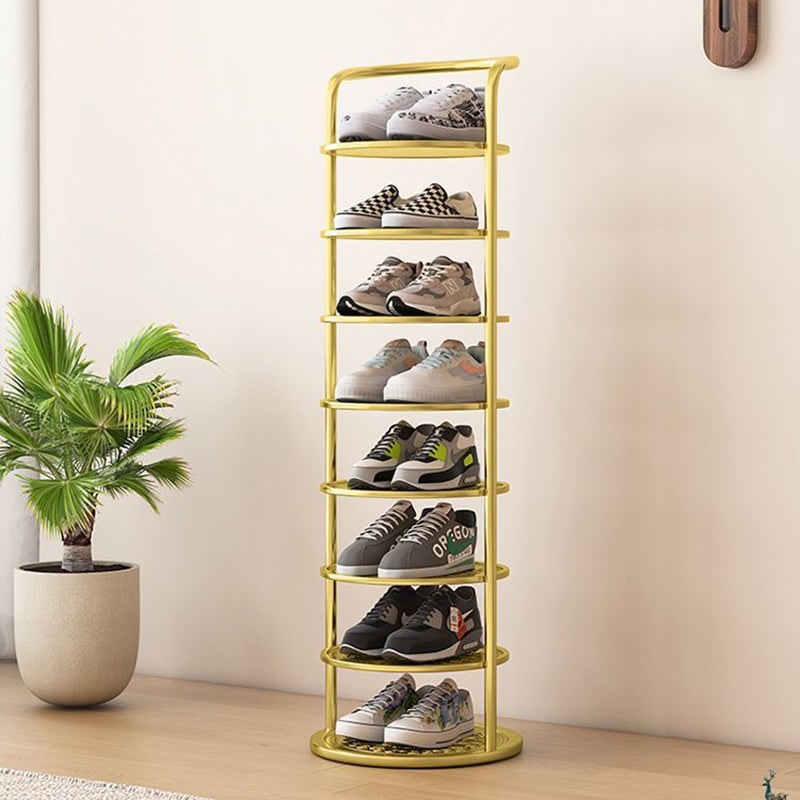 Vertical Shoe Rack and Storage with Metal Frame Freestanding Multi-Tier Round Shelves