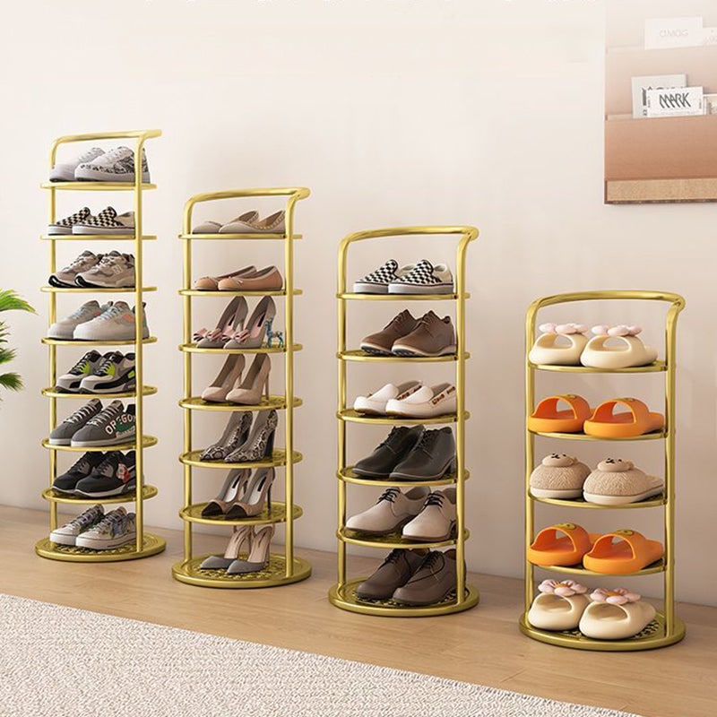 Vertical Shoe Rack and Storage with Metal Frame Freestanding Multi-Tier Round Shelves
