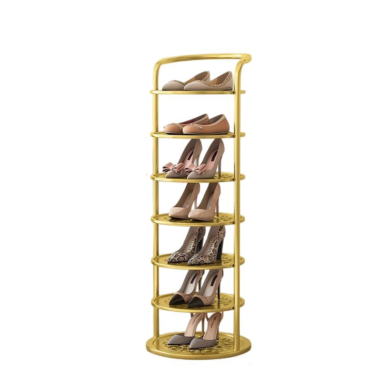 Vertical Shoe Rack and Storage with Metal Frame Freestanding Multi-Tier Round Shelves