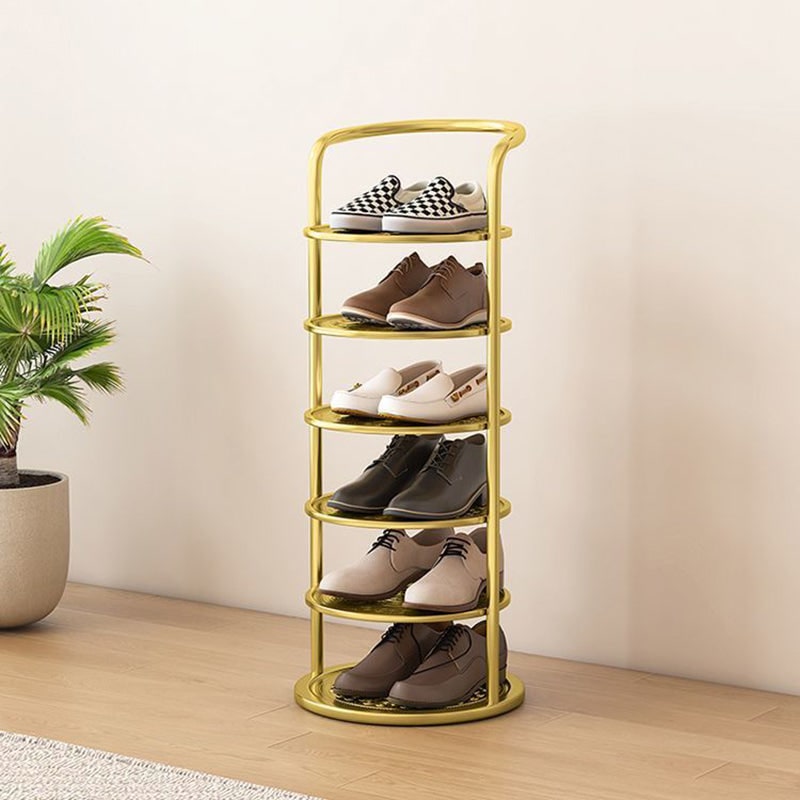 Vertical Shoe Rack and Storage with Metal Frame Freestanding Multi-Tier Round Shelves