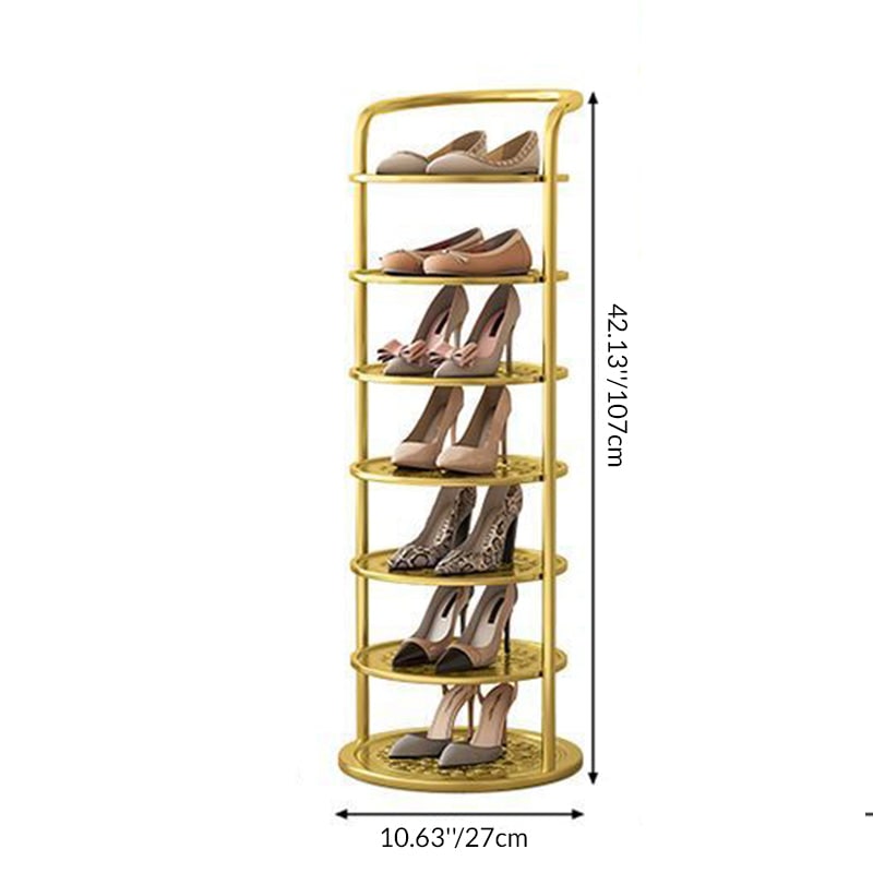Vertical Shoe Rack and Storage with Metal Frame Freestanding Multi-Tier Round Shelves