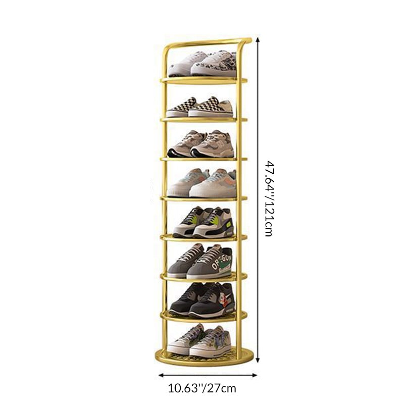 Vertical Shoe Rack and Storage with Metal Frame Freestanding Multi-Tier Round Shelves