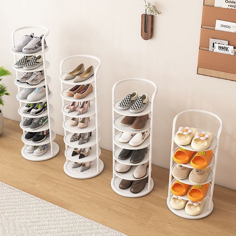 Vertical Shoe Rack and Storage with Metal Frame Freestanding Multi-Tier Round Shelves