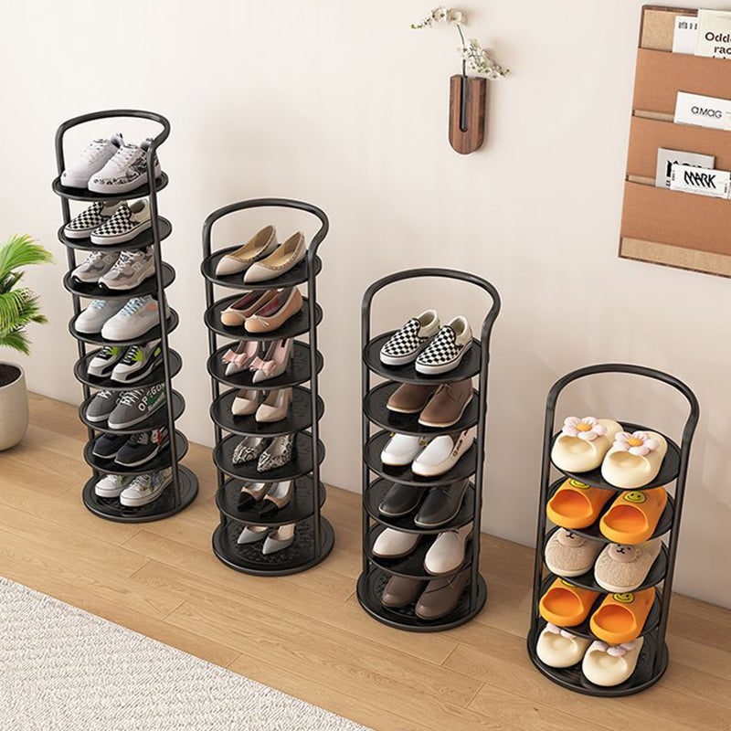 Vertical Shoe Rack and Storage with Metal Frame Freestanding Multi-Tier Round Shelves