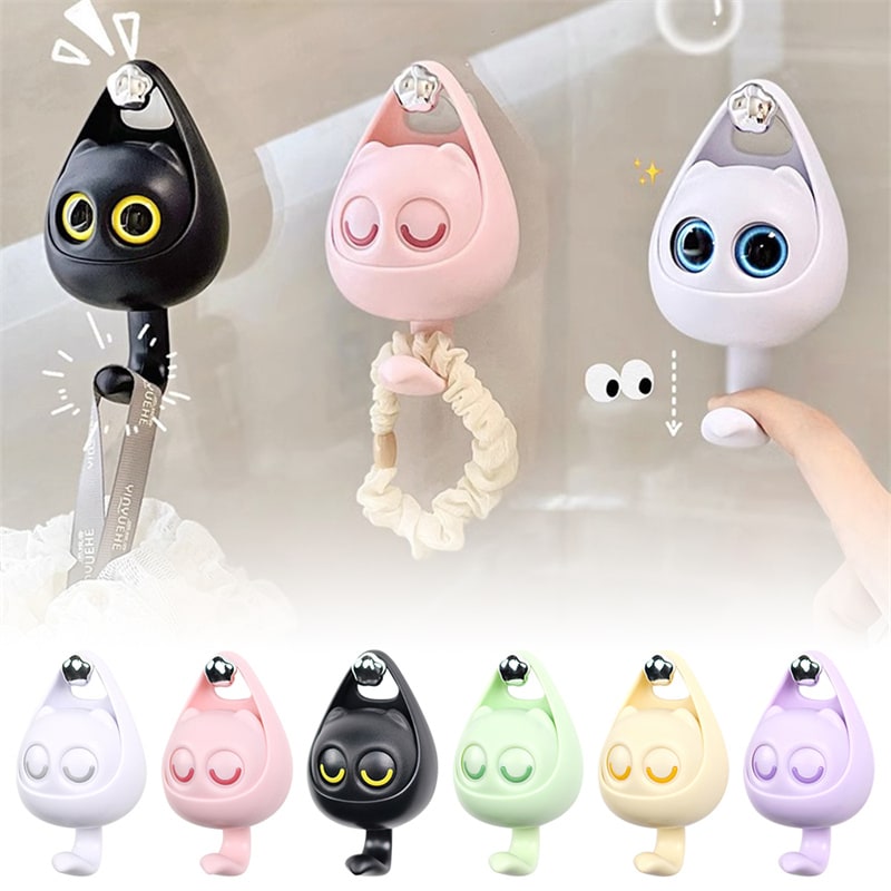 Wall Hooks with Adhesive Backing Winking Cat Coat for Mounted Decoration Key and Hat for Home