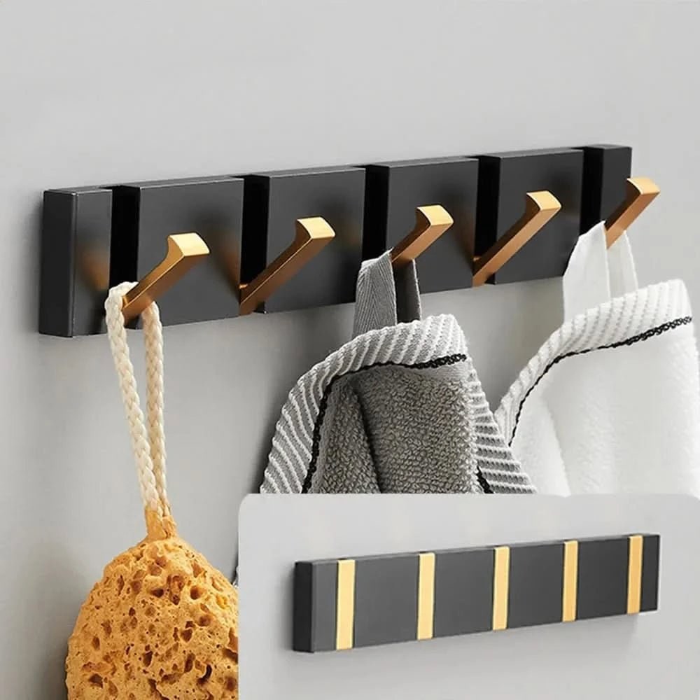 Wall Mounted Modern Folding Coat Rack with Retractable Hooks Space Saving