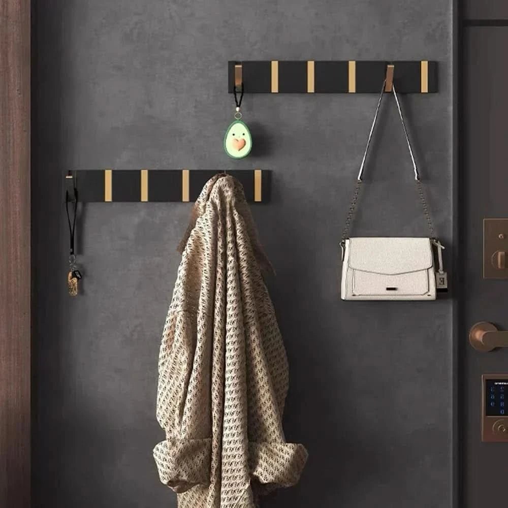 Wall Mounted Modern Folding Coat Rack with Retractable Hooks Space Saving