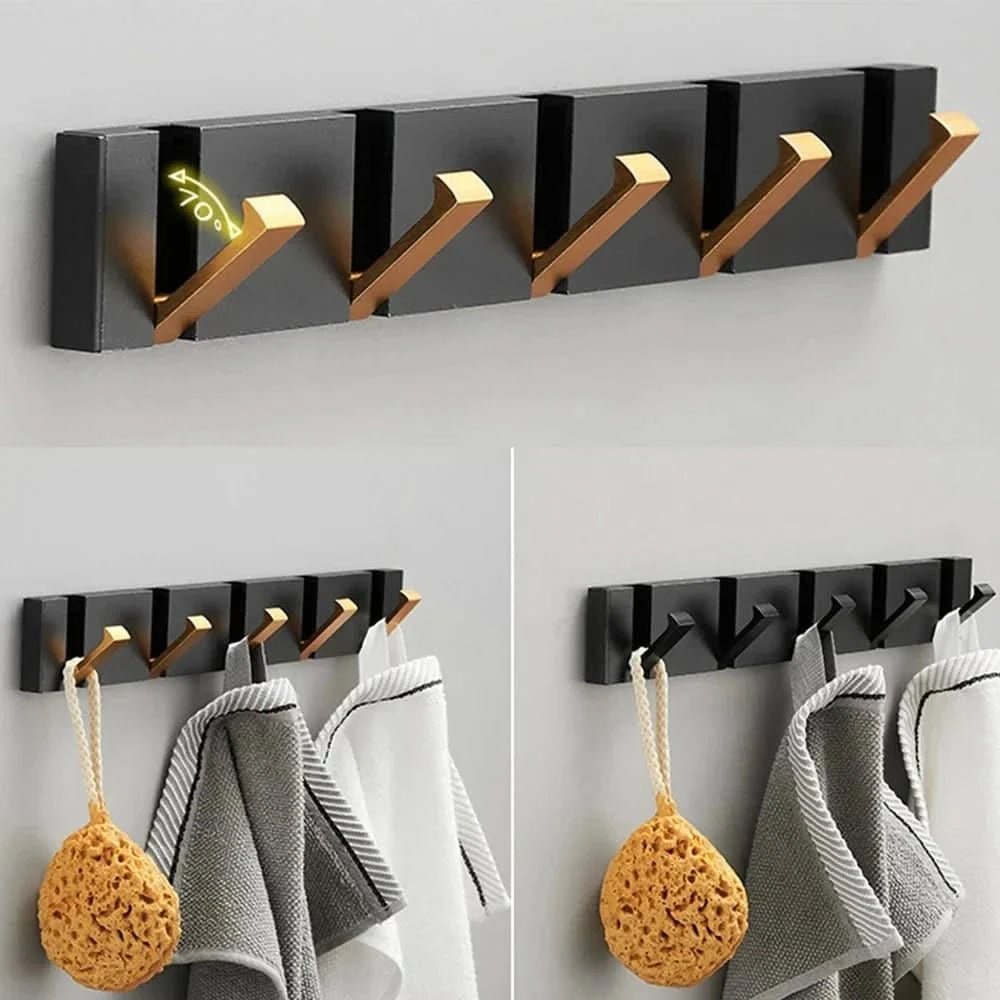 Wall Mounted Modern Folding Coat Rack with Retractable Hooks Space Saving