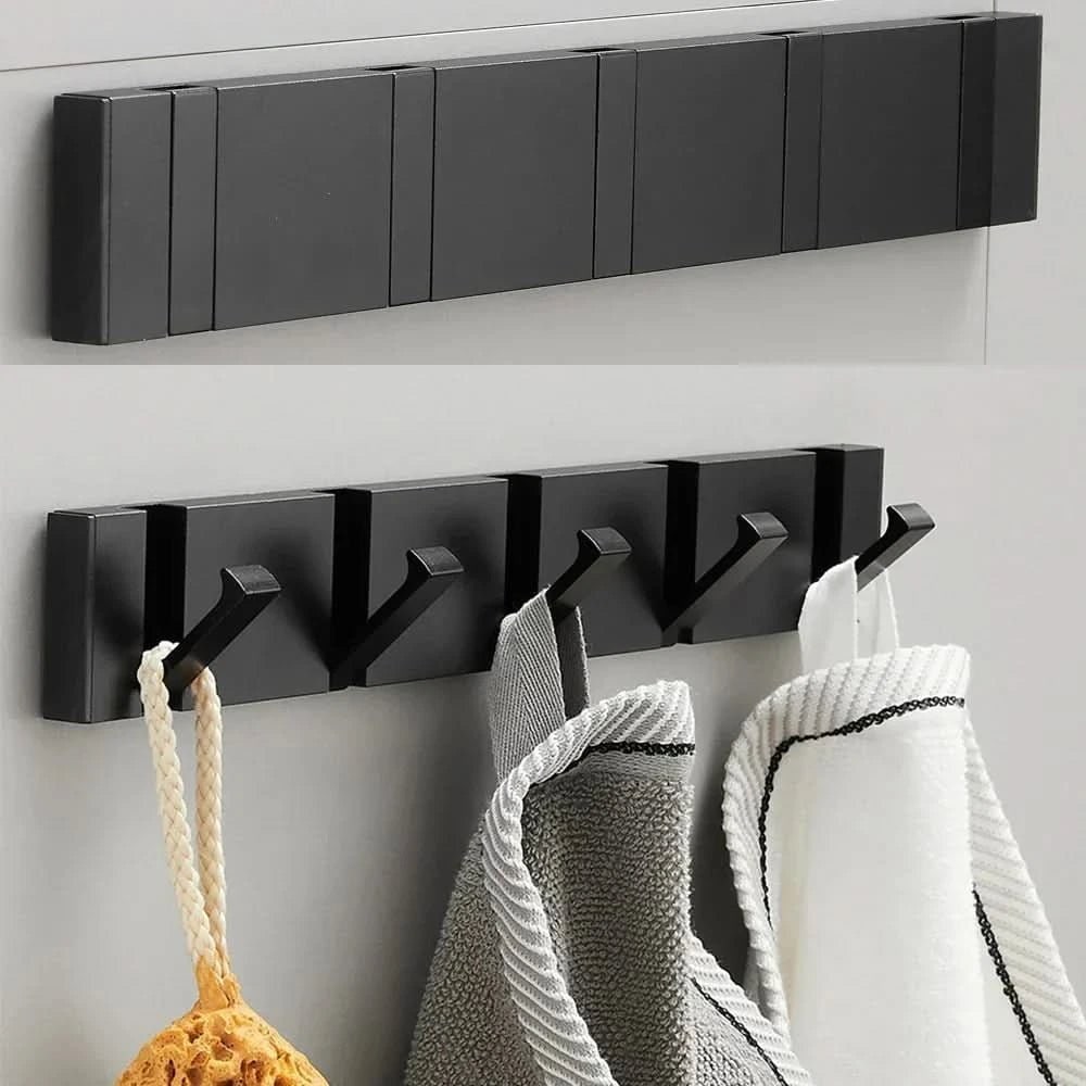 Wall Mounted Modern Folding Coat Rack with Retractable Hooks Space Saving