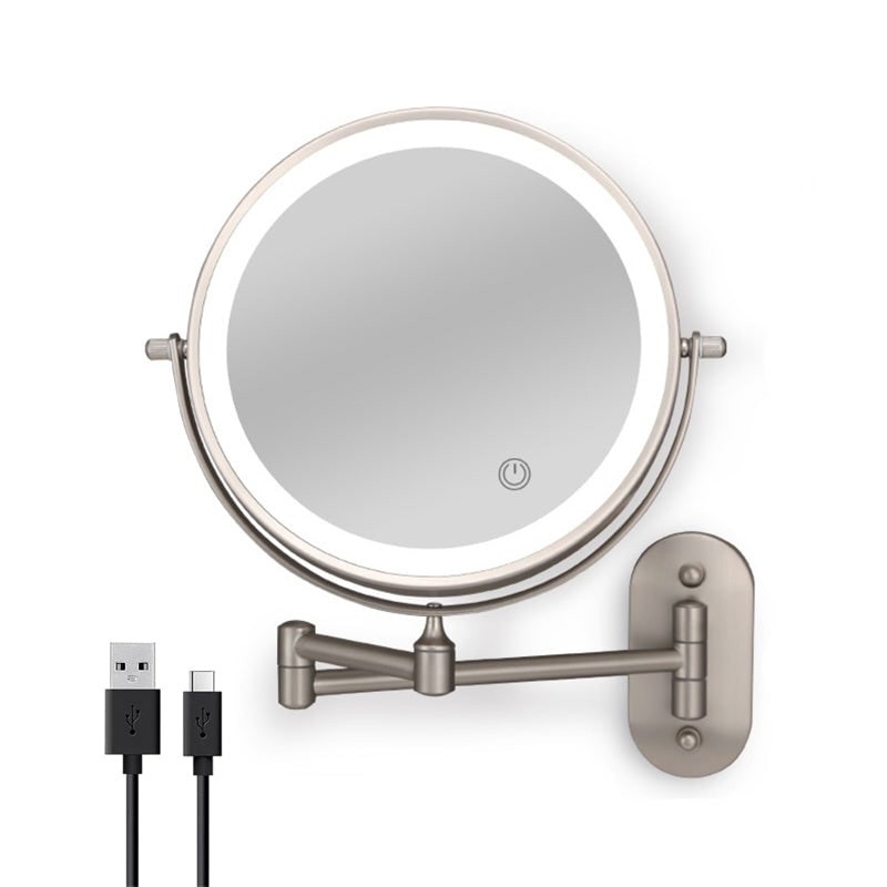 Wall Mounted Vanity Mirror for Makeup with LED Lights 10x Magnification and Folding Arm