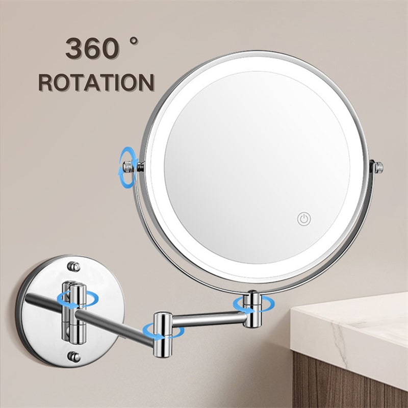 Wall Mounted Vanity Mirror for Makeup with LED Lights 10x Magnification and Folding Arm