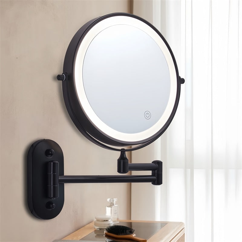 Wall Mounted Vanity Mirror for Makeup with LED Lights 10x Magnification and Folding Arm