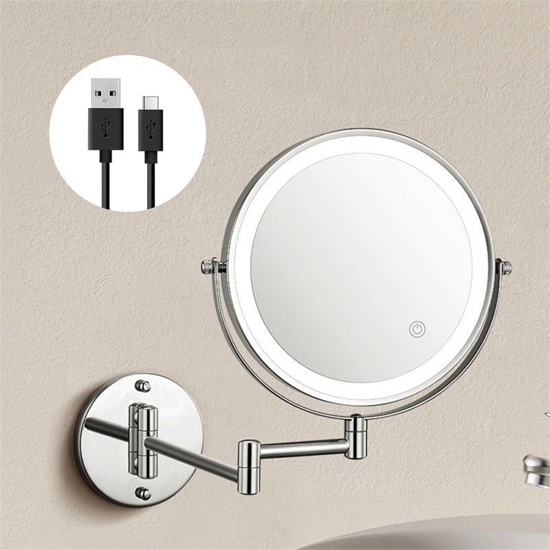 Wall Mounted Vanity Mirror for Makeup with LED Lights 10x Magnification and Folding Arm