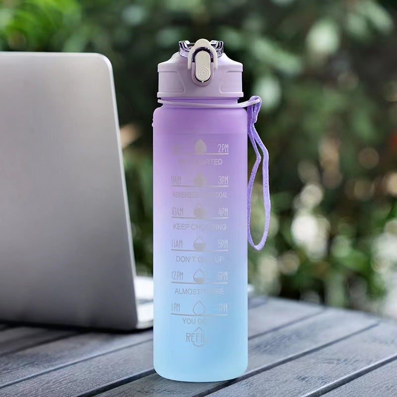 Motivational Water Bottle with Time Markers and Flip-Top Lid
