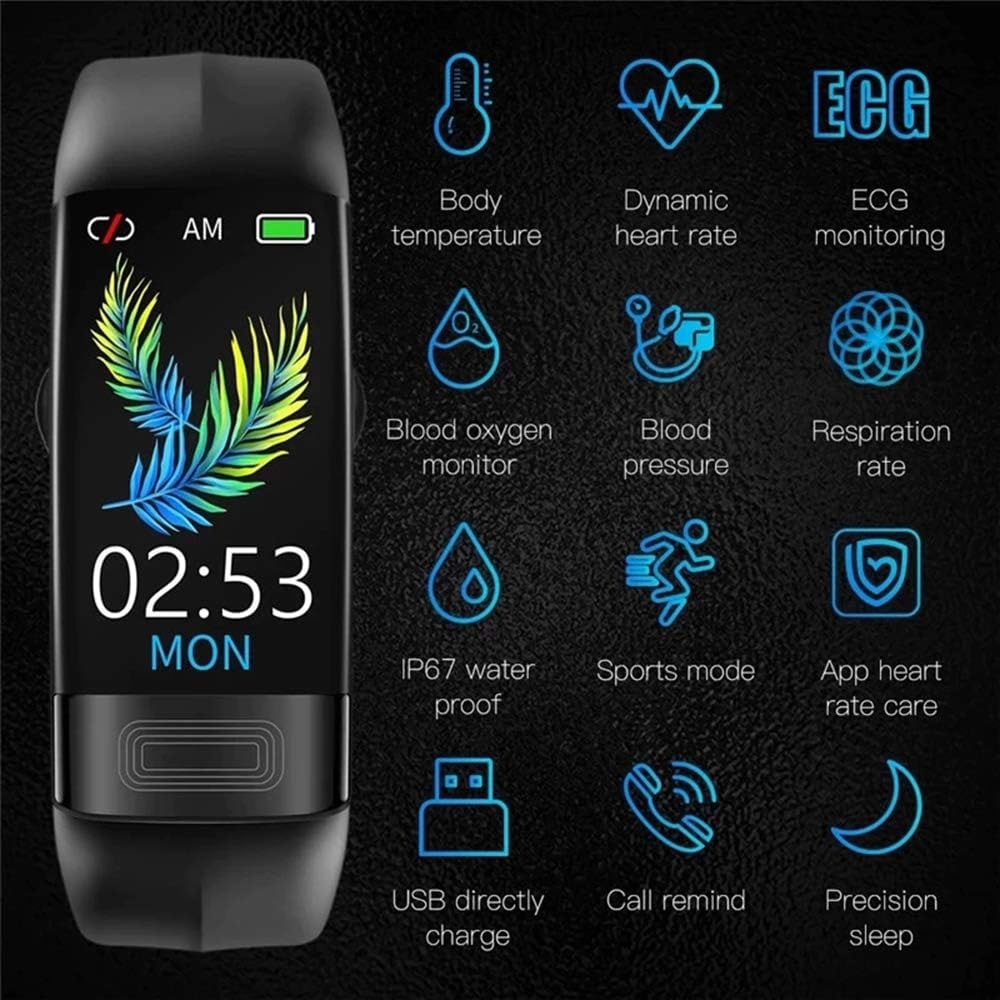 Water Resistant Fitness Tracker Wearable Heart Rate Activity Silicone Band Ecg Monitor