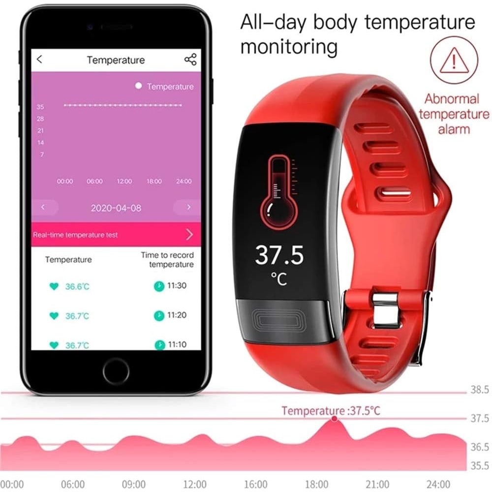 Water Resistant Fitness Tracker Wearable Heart Rate Activity Silicone Band Ecg Monitor
