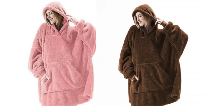 Wearable Blanket Hoodie for Newborn Infant and with Oversized Fleece and Kangaroo Pocket