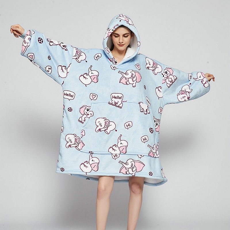 Wearable Blanket Hoodie with Sherpa Lining Oversized Fleece Pullover