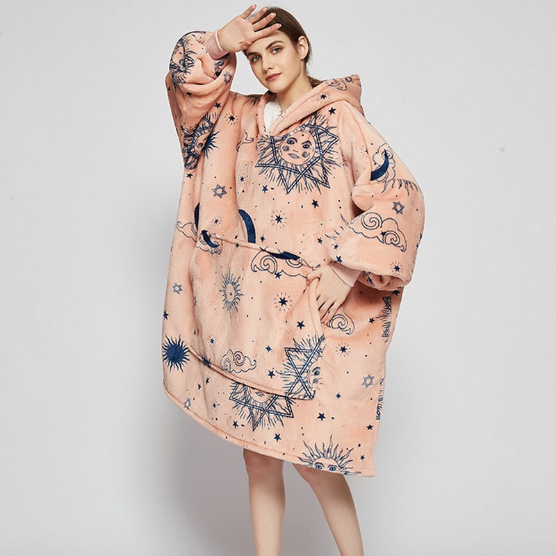 Wearable Blanket Hoodie with Sherpa Lining Oversized Fleece Pullover