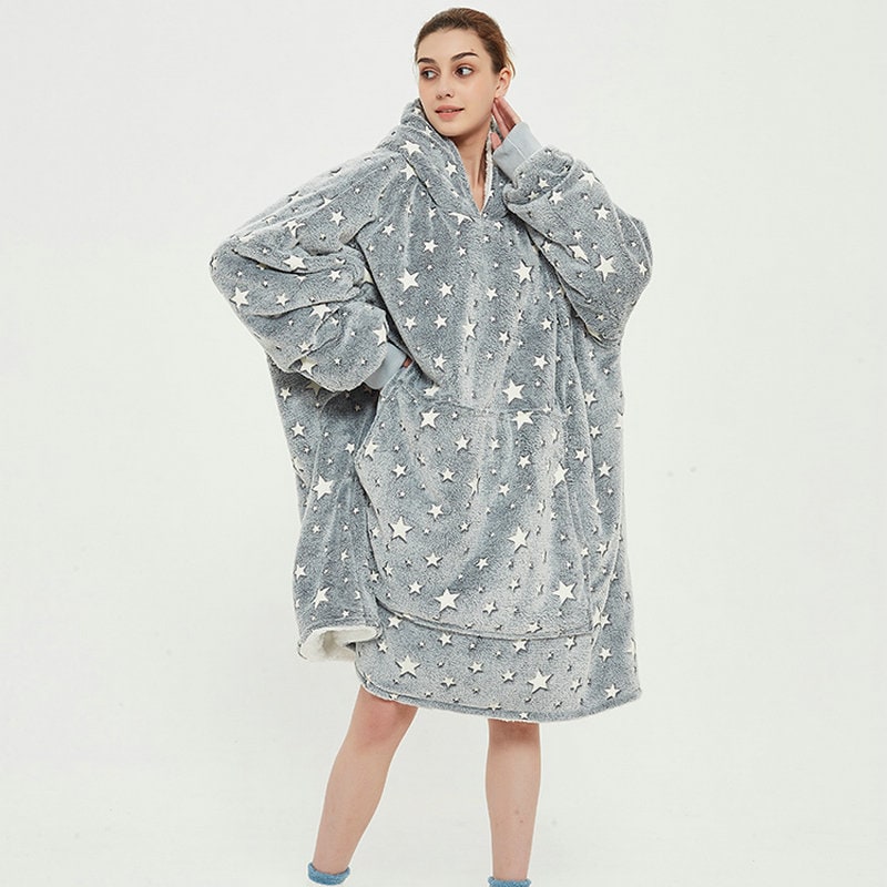 Wearable Blanket Hoodie with Sherpa Lining Oversized Fleece Pullover
