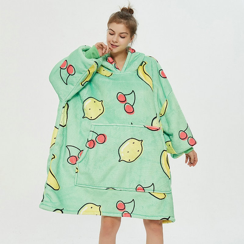 Wearable Blanket Hoodie with Sherpa Lining Oversized Fleece Pullover