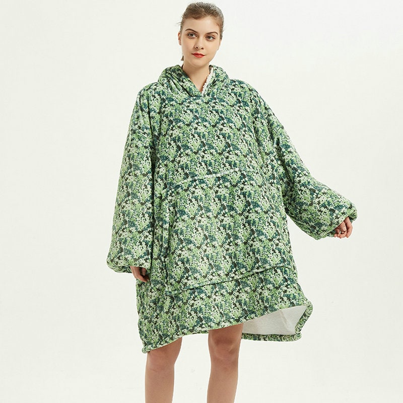 Wearable Blanket Hoodie with Sherpa Lining Oversized Fleece Pullover