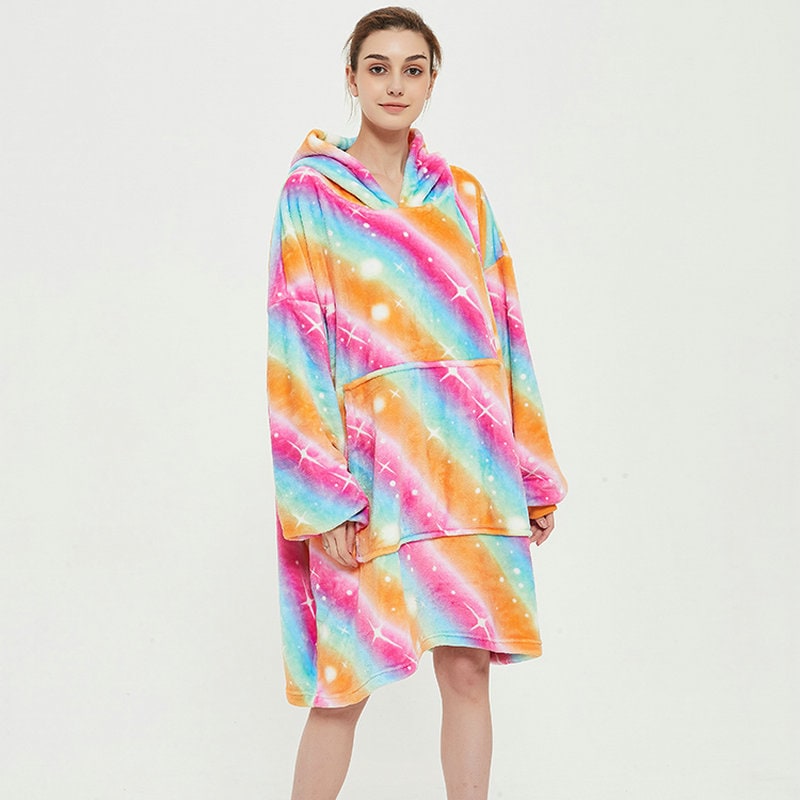 Wearable Blanket Hoodie with Sherpa Lining Oversized Fleece Pullover