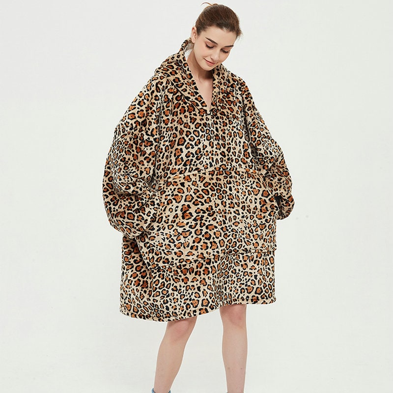 Wearable Blanket Hoodie with Sherpa Lining Oversized Fleece Pullover