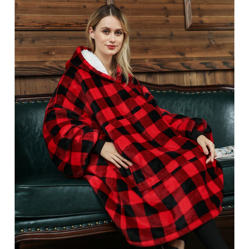 Wearable Blanket Hoodie with Sherpa Lining Oversized Fleece Pullover