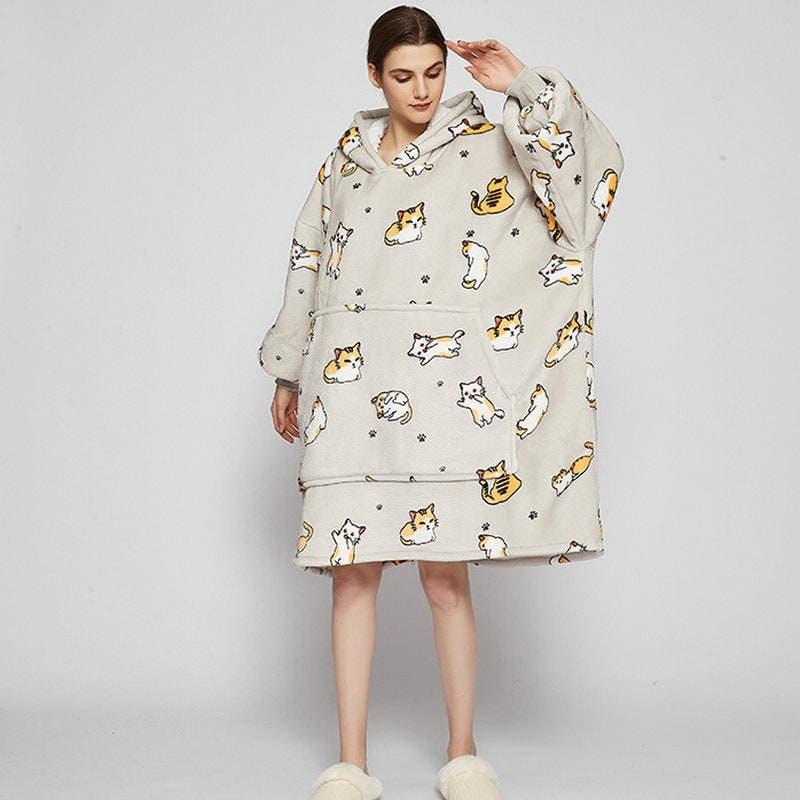 Wearable Blanket Hoodie with Sherpa Lining Oversized Fleece Pullover