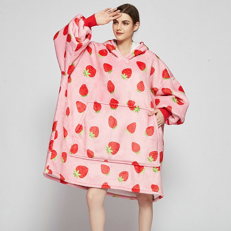 Wearable Blanket Hoodie with Sherpa Lining Oversized Fleece Pullover