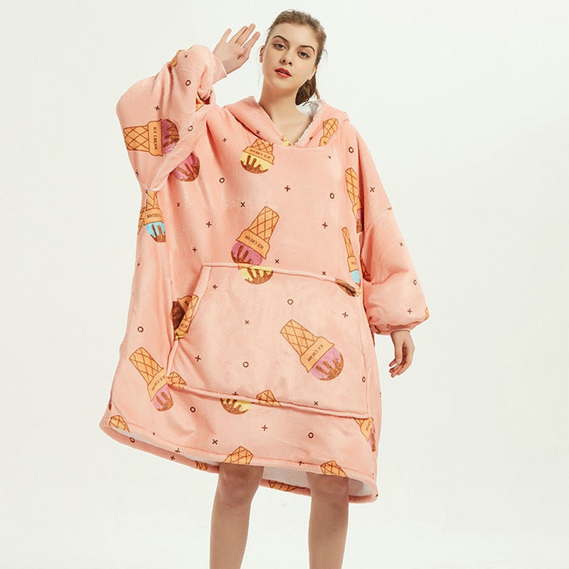 Wearable Blanket Hoodie with Sherpa Lining Oversized Fleece Pullover
