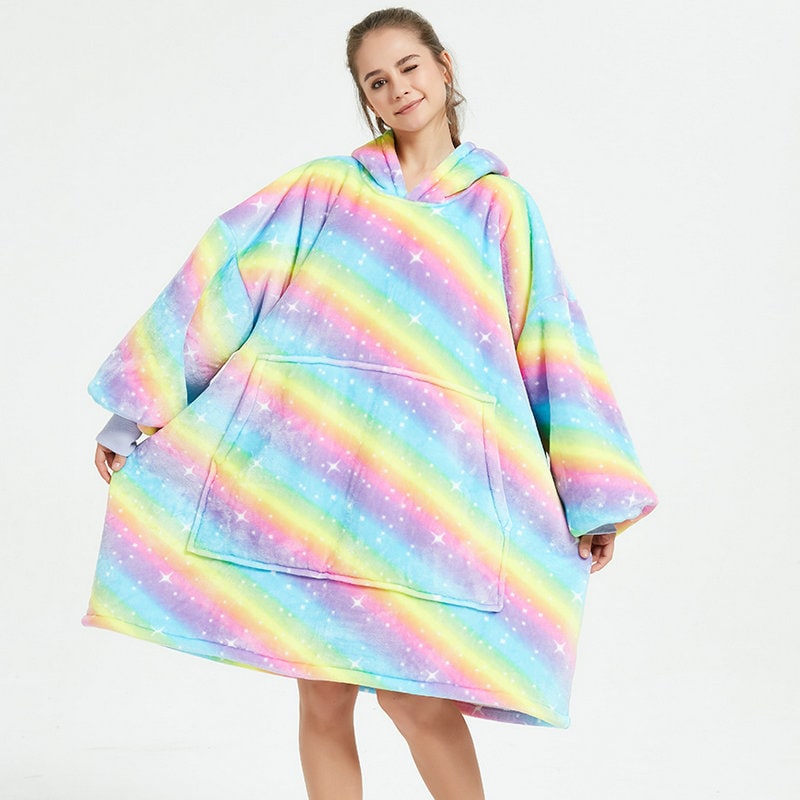 Wearable Blanket Hoodie with Sherpa Lining Oversized Fleece Pullover