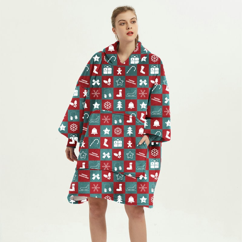 Wearable Blanket Hoodie with Sherpa Lining Oversized Fleece Pullover