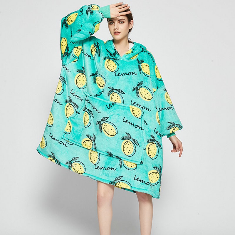 Wearable Blanket Hoodie with Sherpa Lining Oversized Fleece Pullover