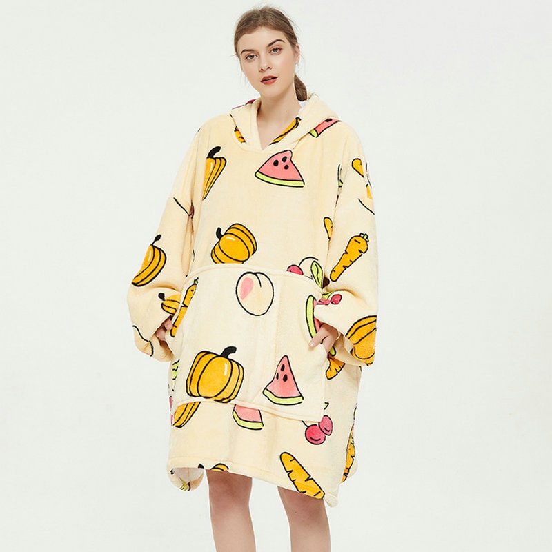 Wearable Blanket Hoodie with Sherpa Lining Oversized Fleece Pullover