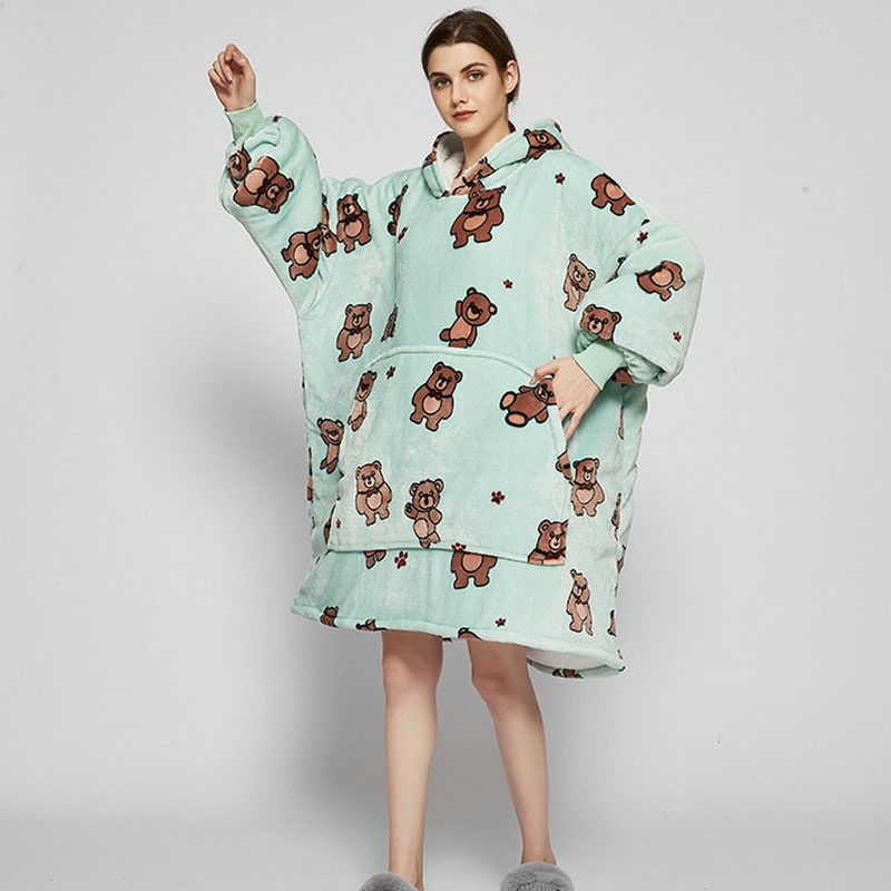 Wearable Blanket Hoodie with Sherpa Lining Oversized Fleece Pullover