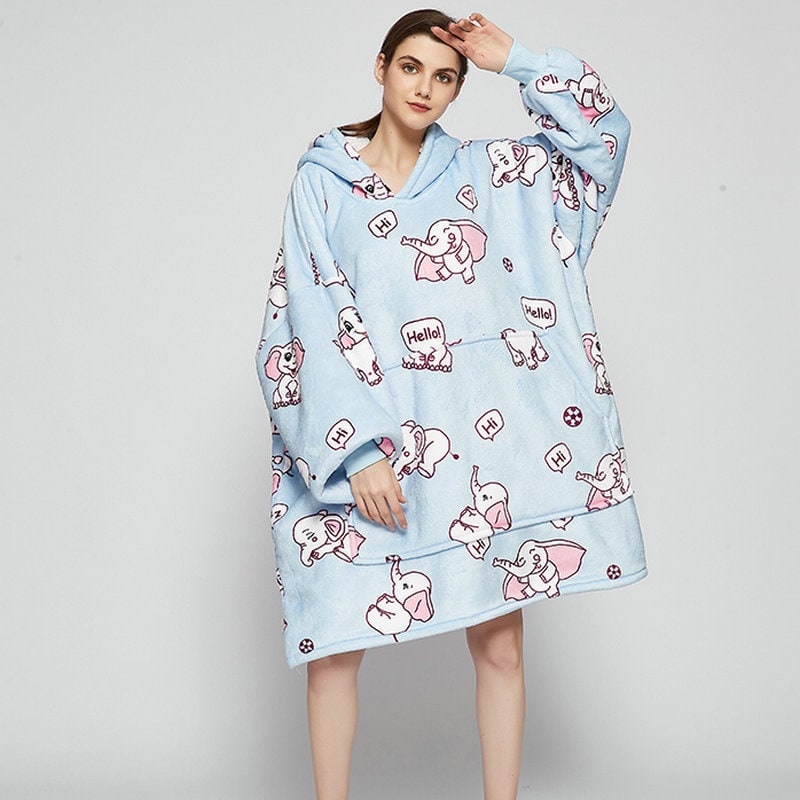 Wearable Blanket Hoodie with Sherpa Lining Oversized Fleece Pullover