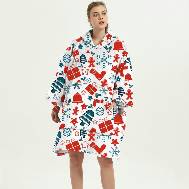Wearable Blanket Hoodie with Sherpa Lining Oversized Fleece Pullover