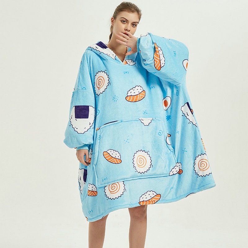Wearable Blanket Hoodie with Sherpa Lining Oversized Fleece Pullover