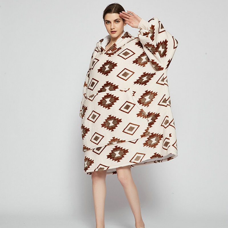 Wearable Blanket Hoodie with Sherpa Lining Oversized Fleece Pullover