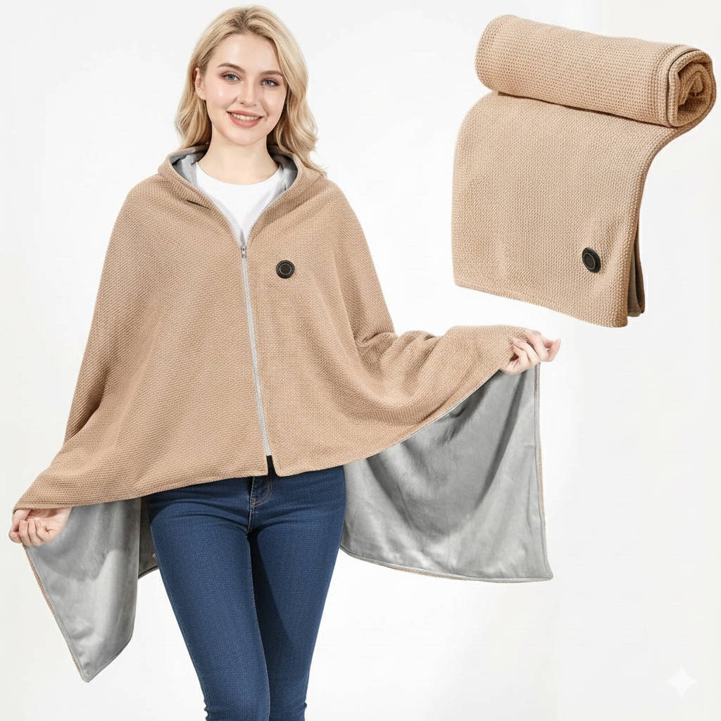 Wearable Heated Blanket Throw with USB Power Zipper Closure and 8 Heating Zones